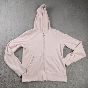 Y2K Juicy Couture Tracksuit Jacket Womens XL Sm Velour Pink Zip Athleisure